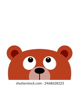 Oso cabeza parda mirando hacia arriba. Ojos grandes. Cara graciosa. Lindo personaje de dibujos animados kawaii bebé. Colección animal forestal. Estilo infantil. Diseño plano. Fondo blanco. Aislado. Vector