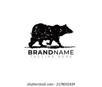 Bear grizzly illustration in black splash splat grunge textured liquid paint stain 