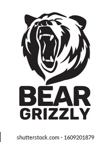 Bear Grizzly On White Background. Illustration For Print And Poster. Emblems, Symbol. Can Be Used For T-shirts Print, Labels, Badges, Stickers, Logotypes.Typography Design.