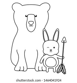 bear grizzly and rabbit with arrow bohemian style