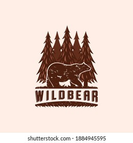 Bear, Grizzly Bear, Wild Bear Vintage Silhouette Logo Vector Illustration Design. Hand Drawn Wildlife Outdoor Logo Badge Template Design. Old Vintage Adventure Logo Concept.