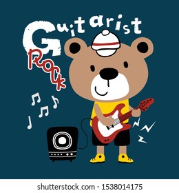 bear the guitarist funny animal cartoon,vector illustration