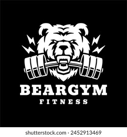 bear gym fitness mouth dumbbell logo vector icon illustration