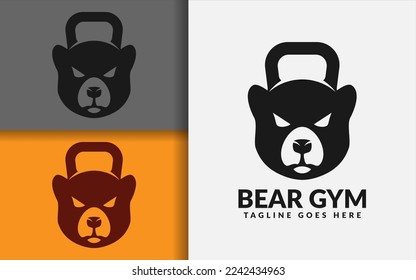 Bear Gym Logo Design. Black Bear Face Combined with Kettlebell Shape Concept.