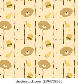 Bear Hamburger on yellow background , seamless pattern , fabric pattern