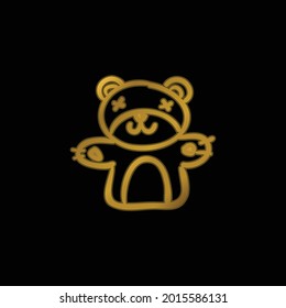 Bear Hand Drawn Animal Toy gold plated metalic icon or logo vector