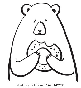 Bear hand drawn and flat illustration for your design. Bear and bagel