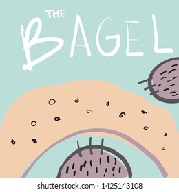 Bear hand drawn and flat illustration for your design. Bear and bagel