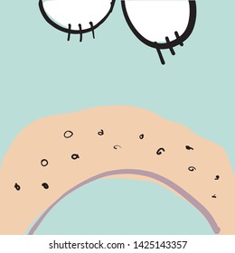 Bear hand drawn and flat illustration for your design. Bear and bagel