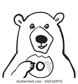 Bear hand drawn and flat illustration for your design. Bear and bagel