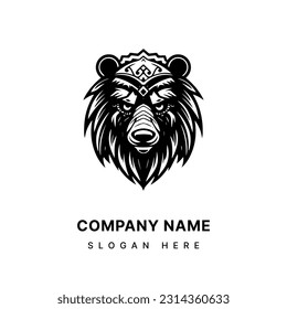 Bear hand drawn logo design illustration with a rustic charm, perfect for outdoor brands and adventure themed businesses. Wilderness, strength, nature inspired, rugged, versatile.