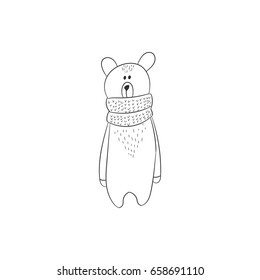 Bear in hand drawn style for cards, fabric and nursery decor. Vector illustration. Isolated on white background