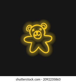 Bear Hand Drawn Toy yellow glowing neon icon