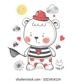 bear. hand drawn vector illustration of cute baby bear. for baby boys T-shirt Graphic, kid's or baby's shirt design,fashion print design,fashion graphic,t-shirt,kids wear ,tee