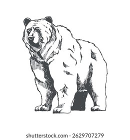 Bear hand drawn vector illustration. Wild animal. Vintage engraving isolated grizzly illustration ink sketch. Graphic outline illustration. Black and white hand drawn vector image