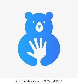 Bear Hand Logo Negative Space Vector Template. Bear Holding Hand Symbol