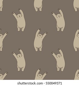 Bear Hand up Seamless Pattern brown