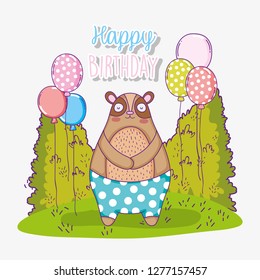 bear happy birthday celebration with balloons