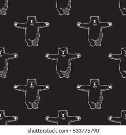 Bear Happy Hug Seamless Pattern Black