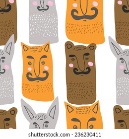 bear, hare and Fox with a mustache, friends, pattern