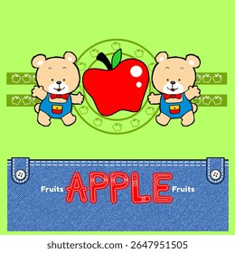 bear harvesting apple fruit, Nature Animal Cartoon, isolated Flat Vector Illustration