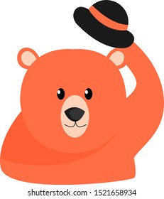 Bear with hat, illustration, vector on white background.