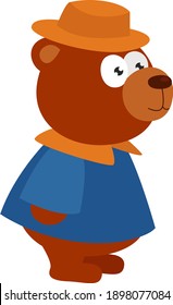 Oso en un sombrero, ilustración, vector sobre un fondo blanco.