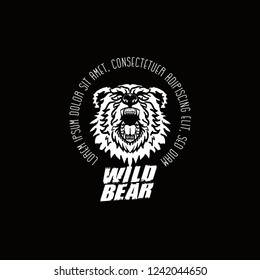 BEAR HEAD 02.Isolated vector illustration on BLACK background