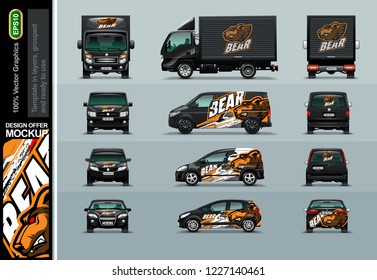 Bear Head in an abstract composition. Layout offers for your business. Mockup in layers and ready to use.