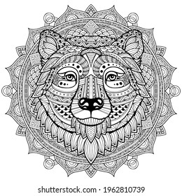 Bear Head. Abstract Nature Logo Icon Vector Design. Line Art. Animal Pattern. Abstract Vector Illustration. Sketch Illustration. Vintage Mandala Bear Head, Great Design For Any Purpose. Ethnic Motifs.