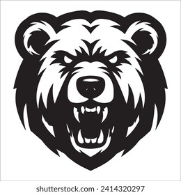 bear head , Aggressive bear's head black and white illustration