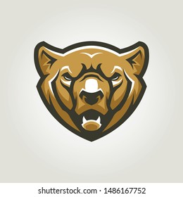 Bear head. Angry grizzly bear character mascot.