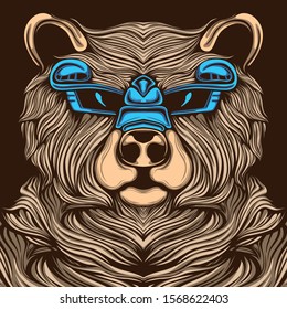 bear head artwork illustration on the dark background