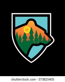 Bear head badge shape vector logo. 