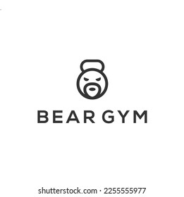 Bear head with Barbell gym fitness logo design vector