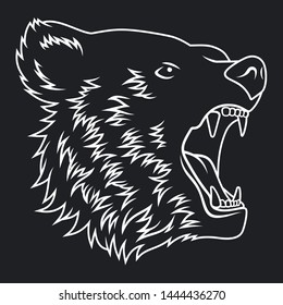 Bear head. Black white vector illustration for print on t-shirt and other uses