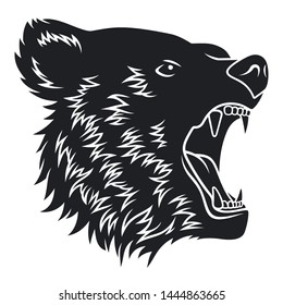 Bear head. Black white vector illustration for print on t-shirt and other uses