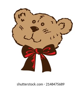 Cabeza del oso y arco sobre fondo blanco, dibujo infantil, plantilla para tarjetas o fondos de pantalla, ilustración vectorial