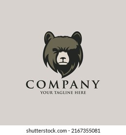 Bear head cartoon logo design vector