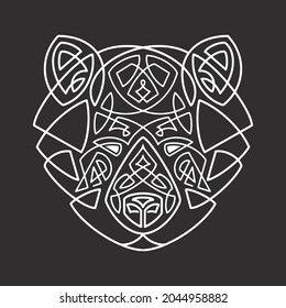 Bear head Celtic style, T-shirt typography design, wild animal graphic print. Vector illustration.