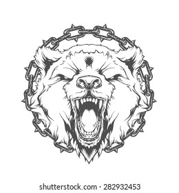 Bear head with chains