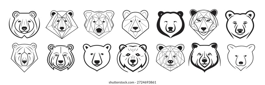 Dibujo del logotipo de la colección de la cabeza del oso dibujado a mano en estilo del garabato
