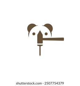 Combinación de cabeza de oso con diseño de logotipo de martillo.