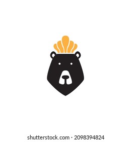 Bärenkopf mit Kronlogo-Design, Vektorsymbol-Vorlage