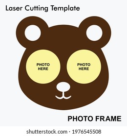 Bear Head Cute laser cut photo frame with 2 photos.Home and room decor wooden sublimation frame template. Laser cut photo frame template design for mdf and acrylic cutting.