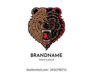 Logo de la cara del oso, aislado en fondo blanco, emblema de equipo animal, elementos de diseño, ilustración vectorial