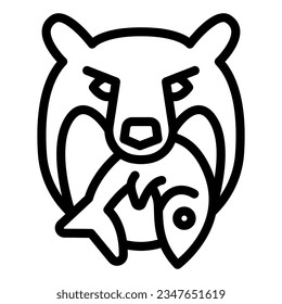 Cabeza de oso con ícono de línea de pescado, concepto marino, símbolo del logo de la compañía de oso y pescado sobre fondo blanco, Oso Grizzly con ícono de pez en contorno para diseño web móvil. Gráficos vectoriales.