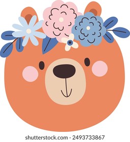 Cabeza De Oso Con Ilustración vectorial De Corona Floral