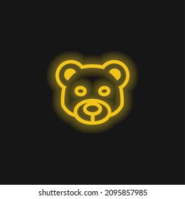 Icono de neón brillante amarillo contorno frontal de la cabeza del oso