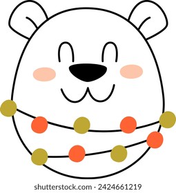 Bear Head With Garland Lined Vector Illustration